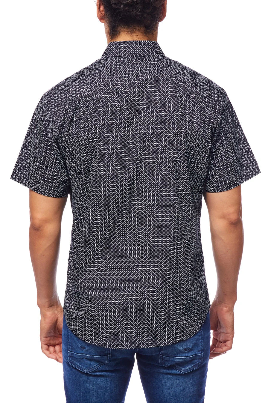 Rodeo Clothing Men's Short Sleeve Shirt - Black with White Print