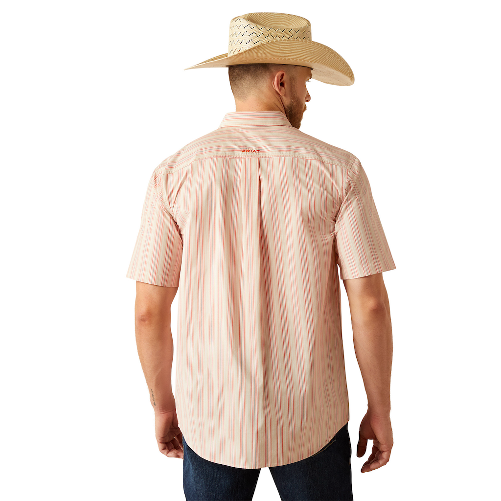 Ariat Men's Short Sleeve Pro Series Classic Fit Khaki and Pink Stripe Shirt