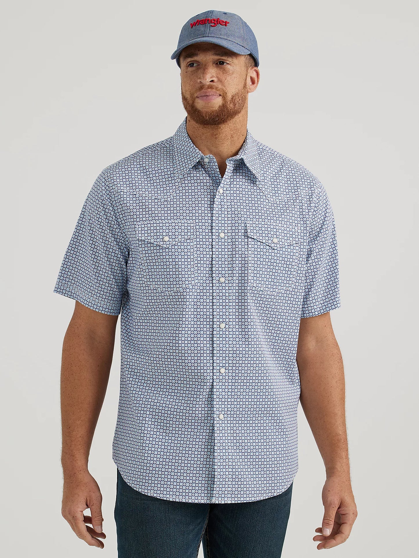 Wrangler 20X Men's Short Sleeve Shirt Advanced Comfort in Blue Print