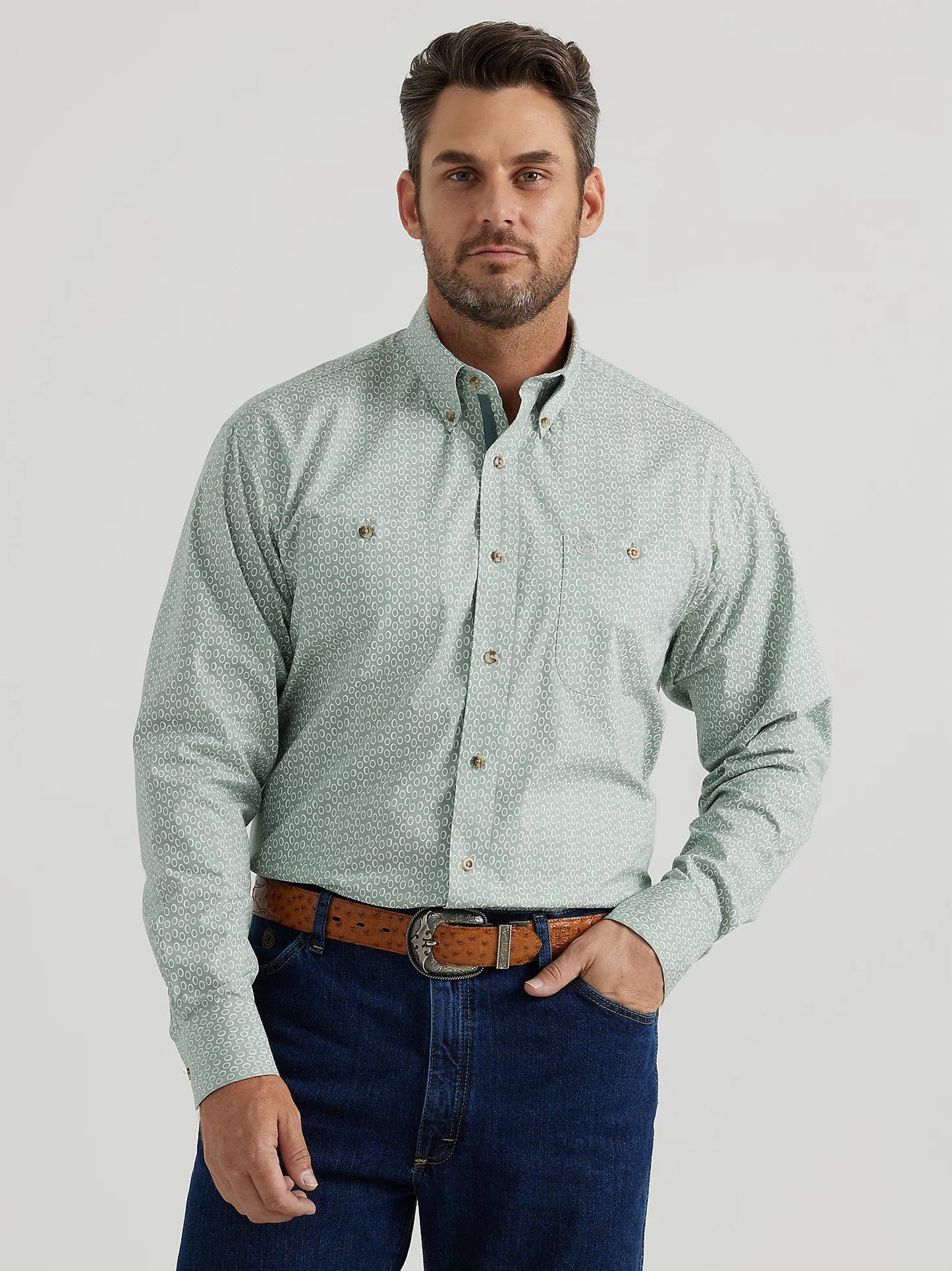 Wrangler Men's Long Sleeve Shirt - George Strait Grey Smoke Mod