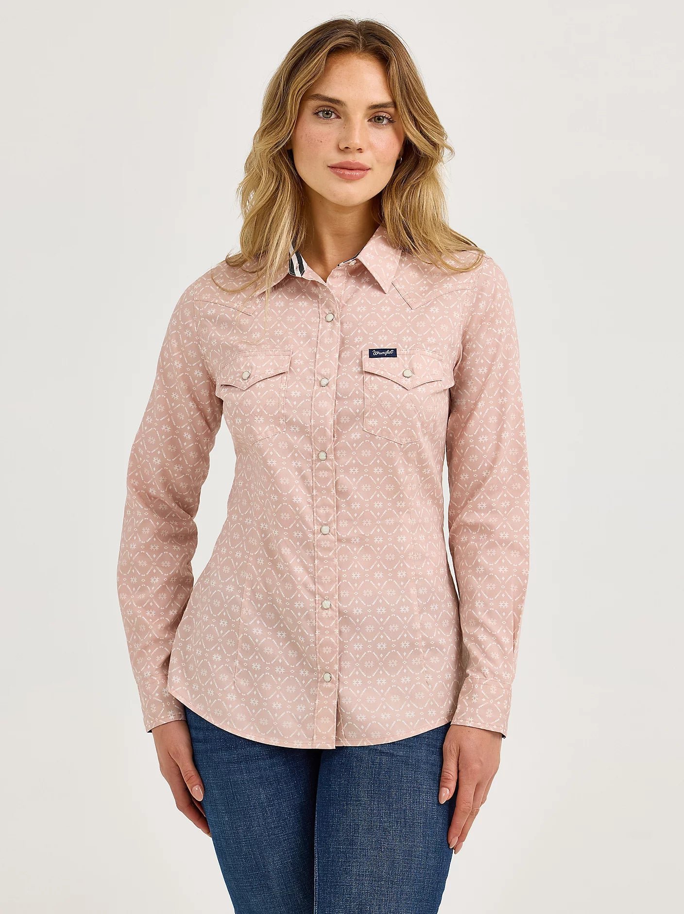 Wrangler Women's All Occasion Blush Pink Western Snap Shirt Diamond W Western Wear Wrangler Women's All Occasion Blush Pink Western Snap Shirt Diamond W Western Wear