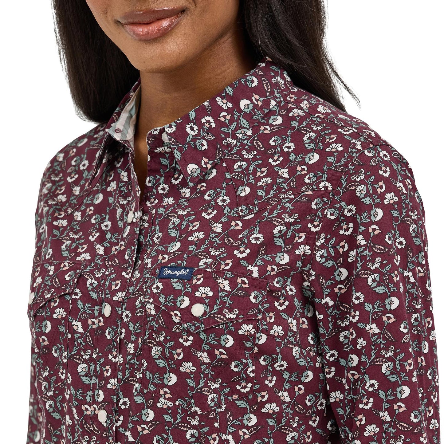 Wrangler Women's Long Sleeve Shirt - Retro Western Dress Snap Top - Port Floral Print