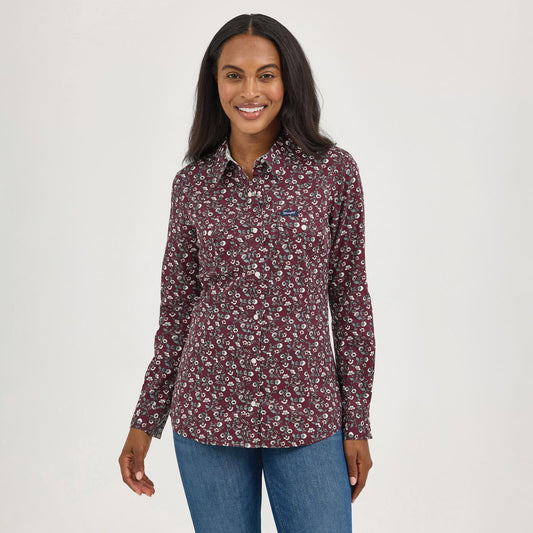 Wrangler Women's Long Sleeve Shirt - Retro Western Dress Snap Top - Port Floral Print