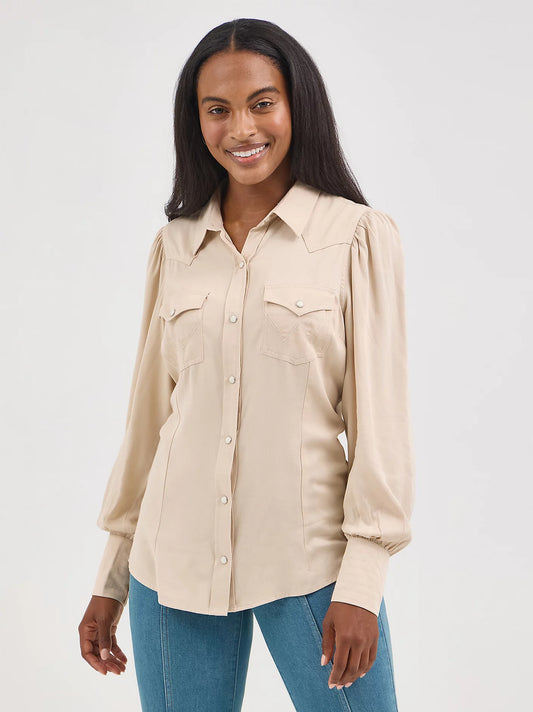 Wrangler Women's Beige Poet Sleeve Western Shirt