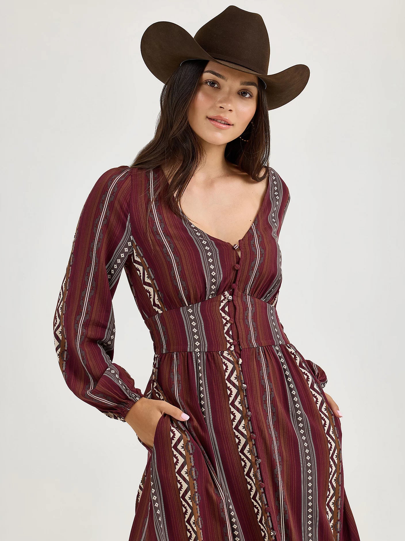 Wrangler Women's Princess Waist Button Front Maxi Dress