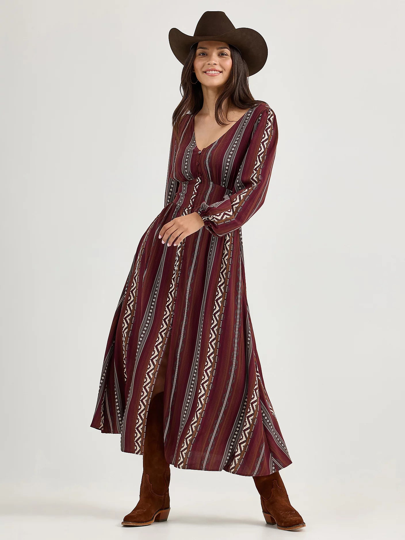 Wrangler Women's Princess Waist Button Front Maxi Dress