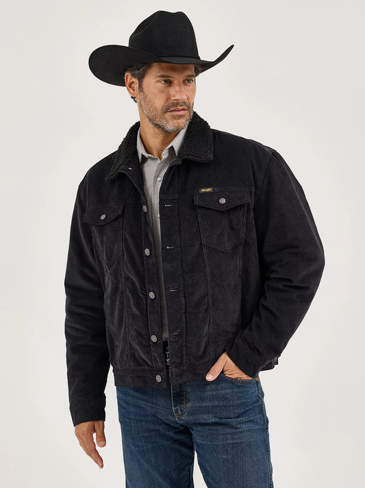 Wrangler Men's Cowboy Cut Sherpa Lined Black Corduroy Jacket