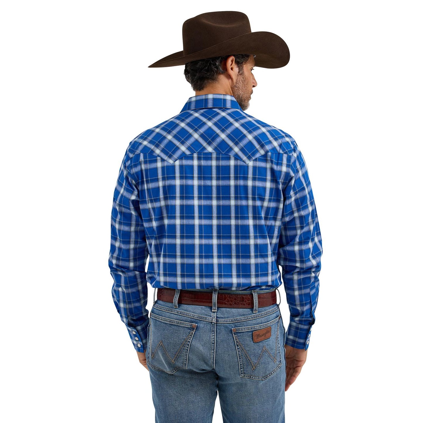 Wrangler Men's Long Sleeve Retro True Blue Plaid Modern Fit Shirt