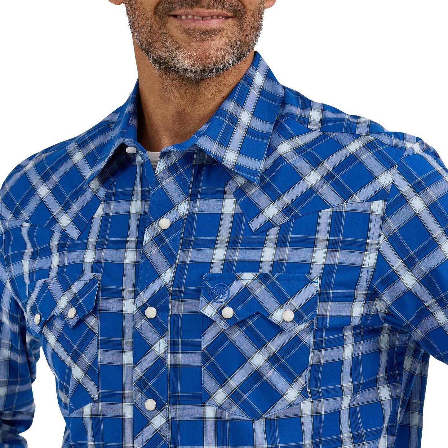 Wrangler Men's Long Sleeve Retro True Blue Plaid Modern Fit Shirt