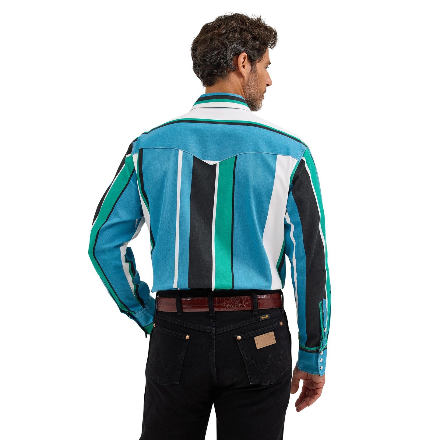 Wrangler Men's Long Sleeve Vintage Inspired Classic Fit Blue Multi Stripe Shirt