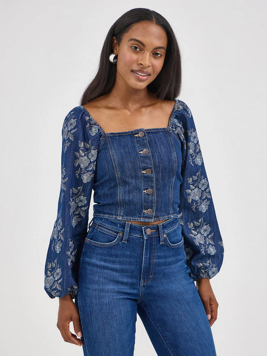 Wrangler Women's Denim Cropped Blouse