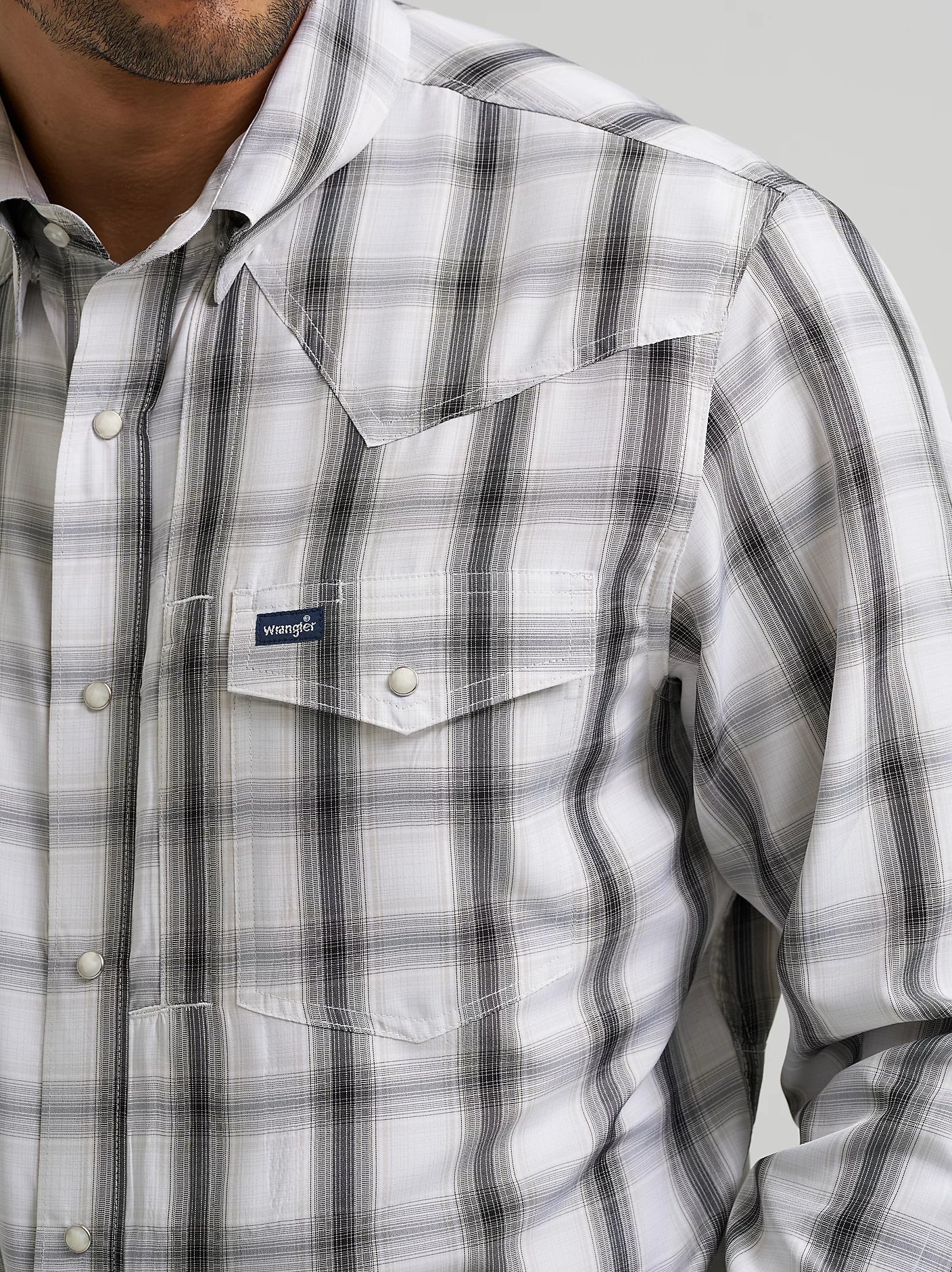 Wrangler Men's Performance Snap Long Sleeve Shadow Gray Plaid Shirt