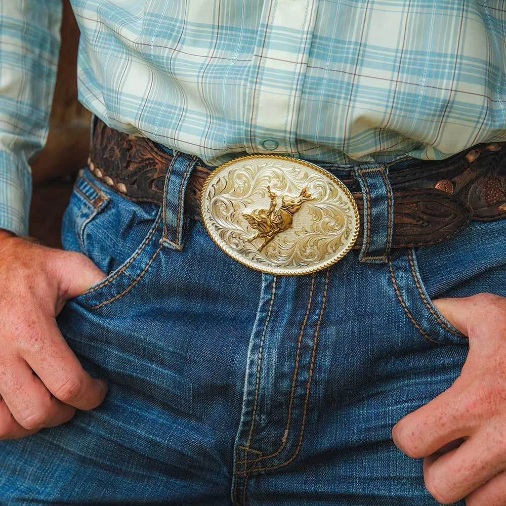 Montana Silversmiths Classic Western Two-Tone Buckle with Bull Rider