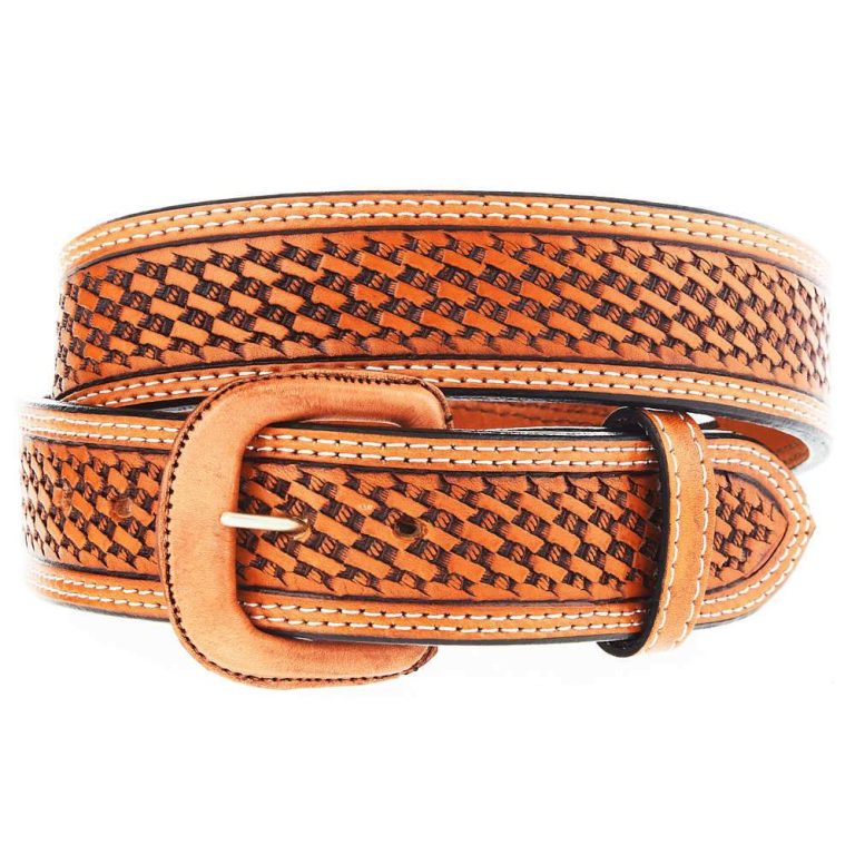 Vogt Russet Basket Weave Pattern Straight 1 1/2" Belt with Leather Buckle