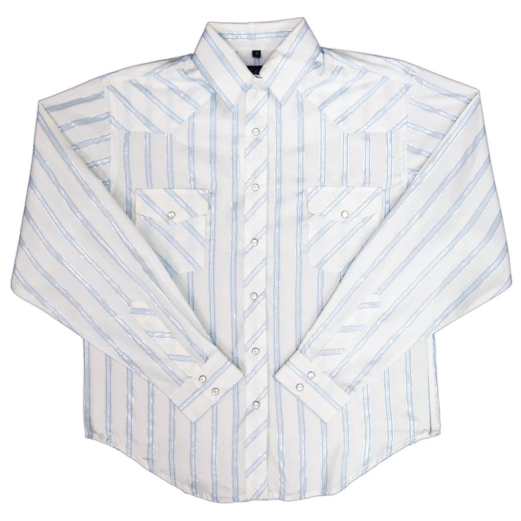 White Horse Women's Long Sleeve Shirt - White, Blue & Silver Stripe