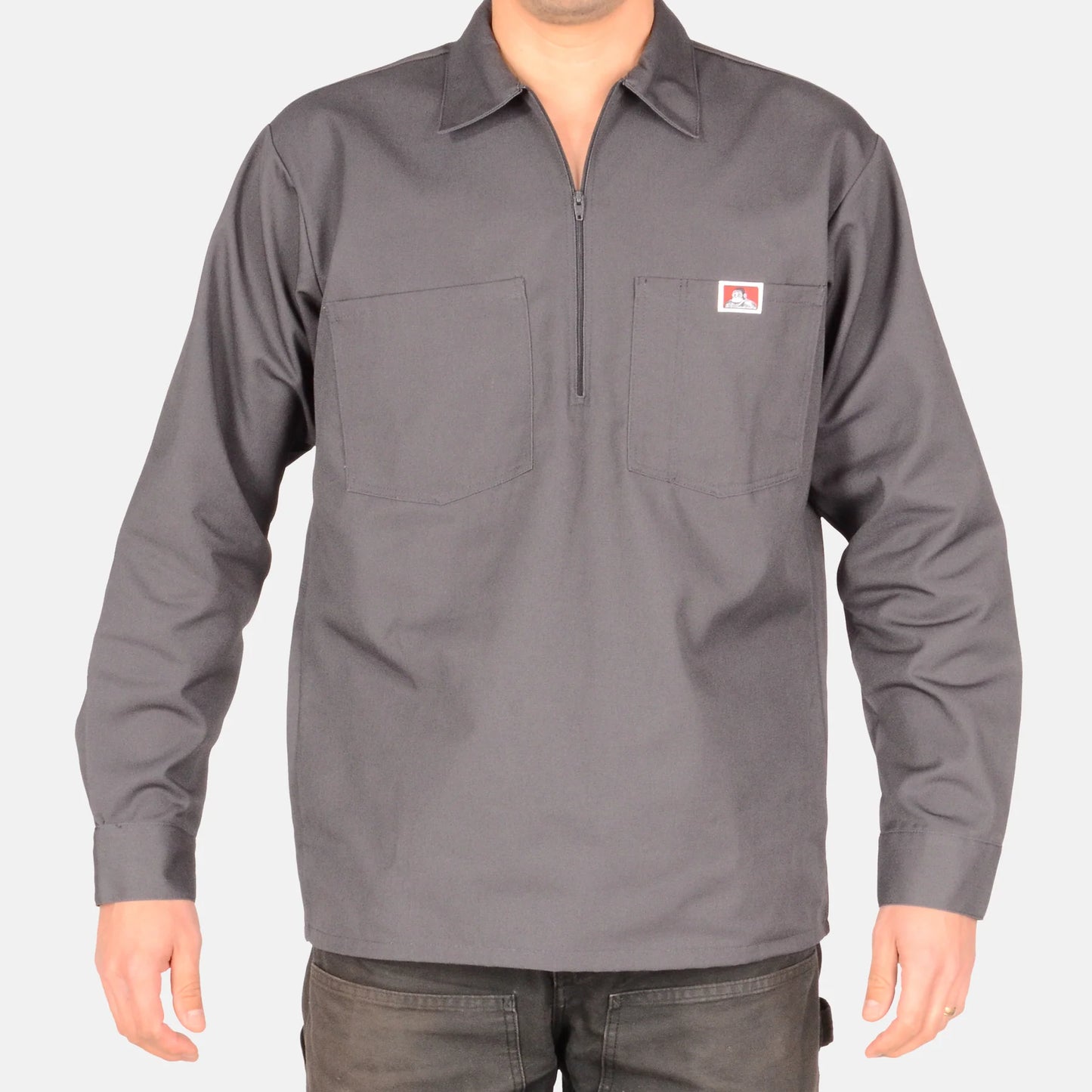 Ben Davis Men's Long Sleeve Shirt - Solid 1/2 Zip Shirt Charcoal