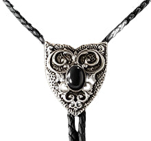 Double S Bolo Tie with Arrowhead Concho with Black Stone