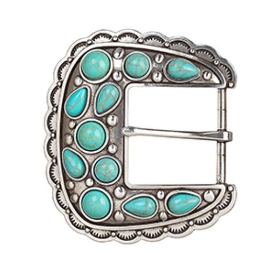 Blazin Roxx Antique Silver and with Turquoise Stones Women's Square Buckle