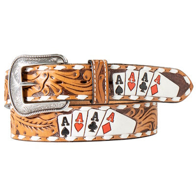 3-D Belts 1 1/2" Tooled Leather Belt Four Aces