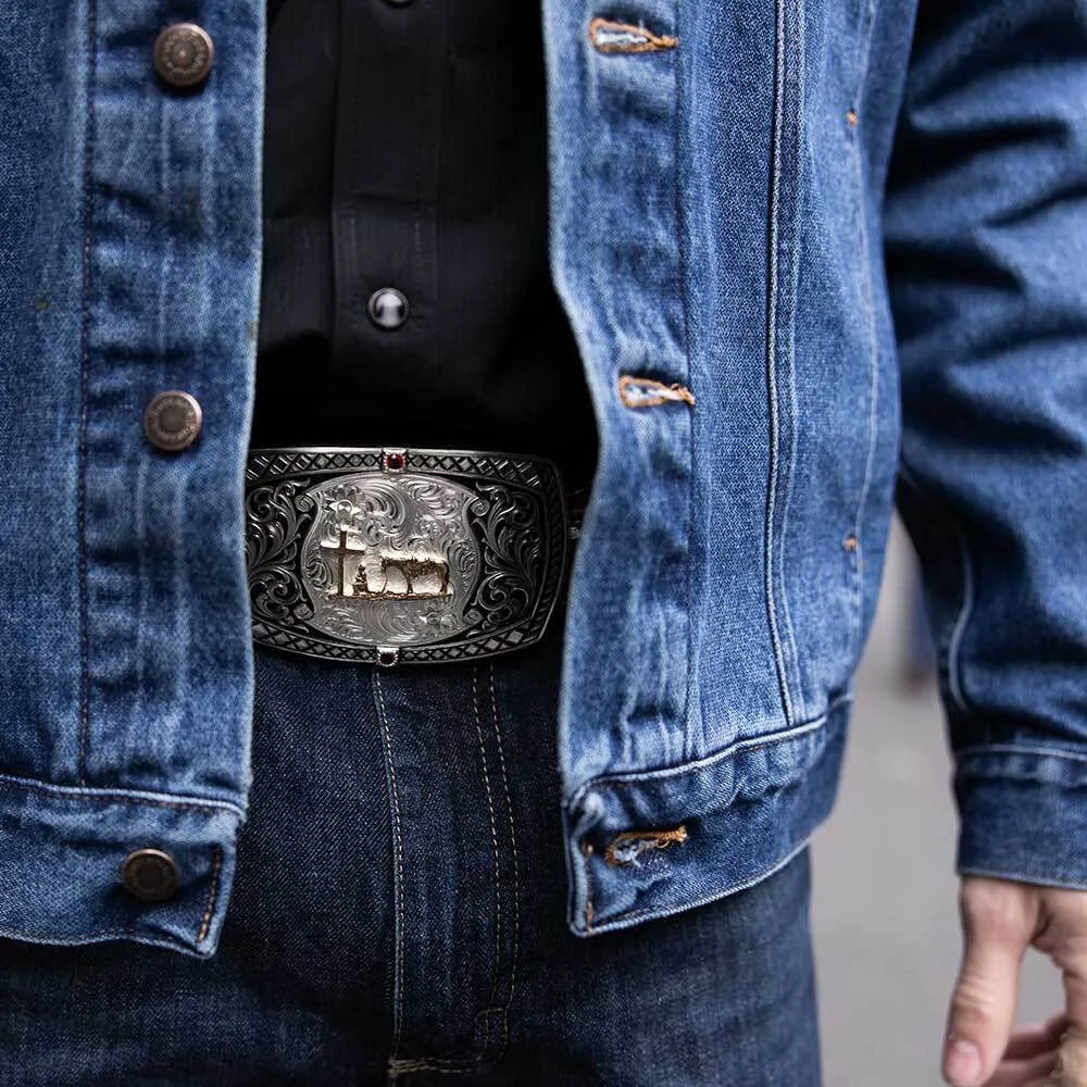 Montana Silversmiths Midnight Range Buckle with Praying Cowboy