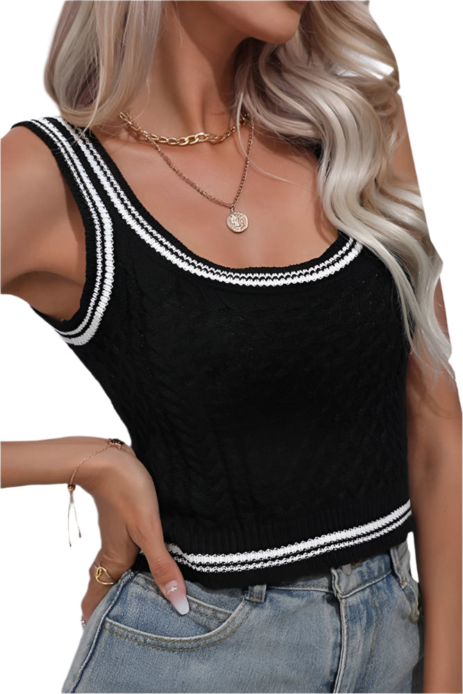UNISHE - Black Cable Knit Crop Tank Top