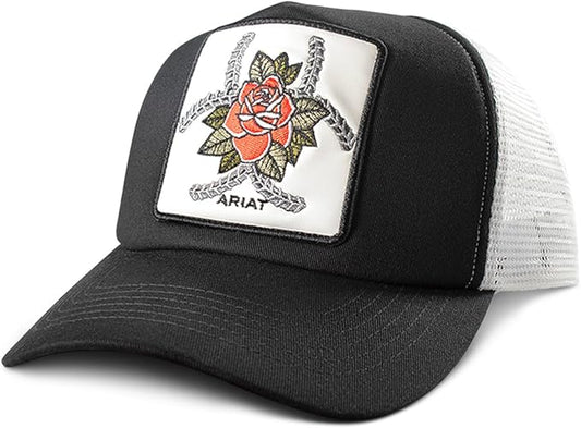 Ariat Embroidered Rose Patch Black Ball Cap