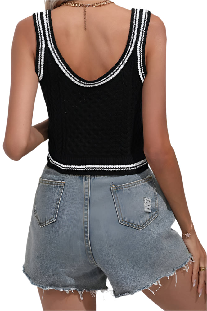 UNISHE - Black Cable Knit Crop Tank Top