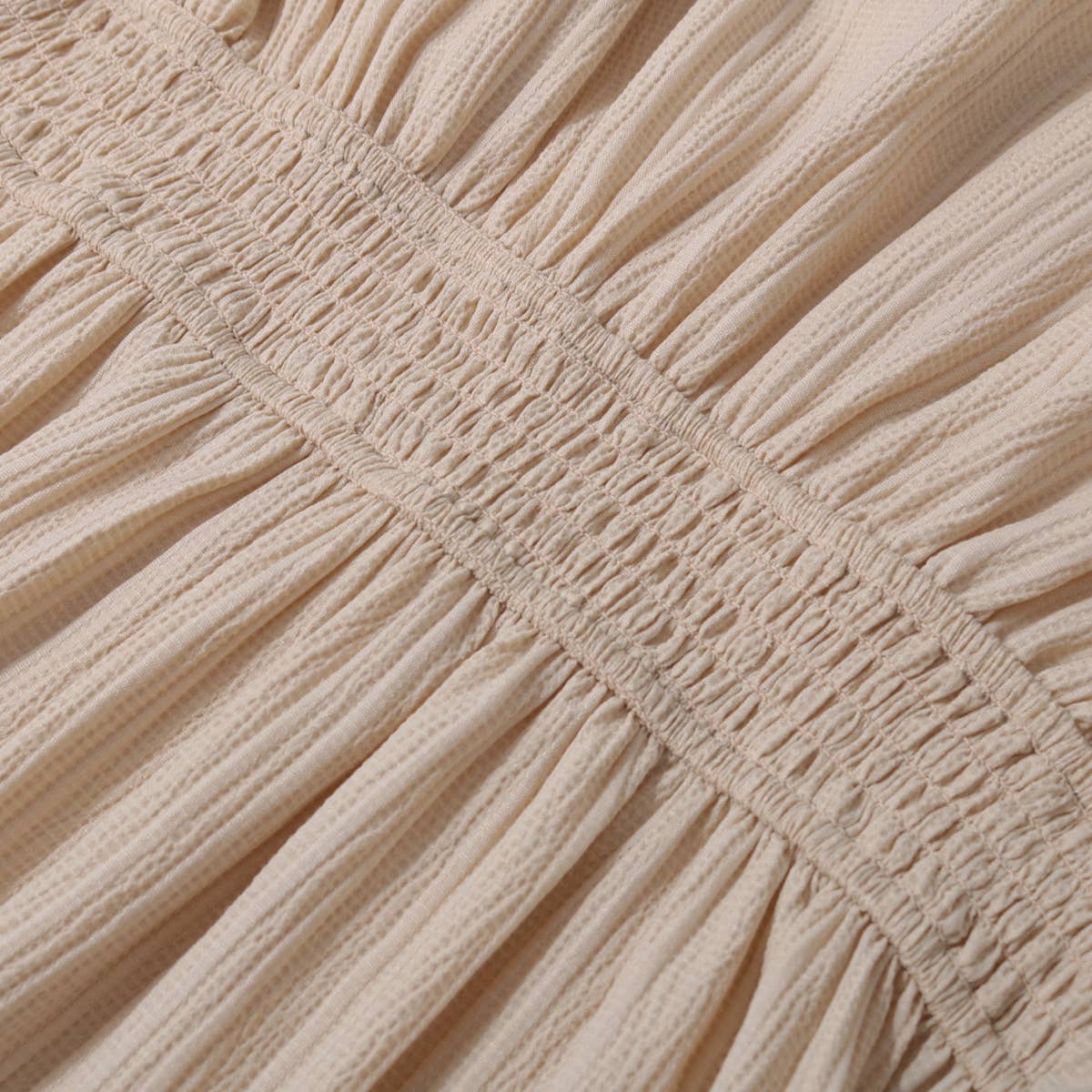 The Moment Collection - Memorable Beige Textured Button-Front Long Sleeve Midi Dress