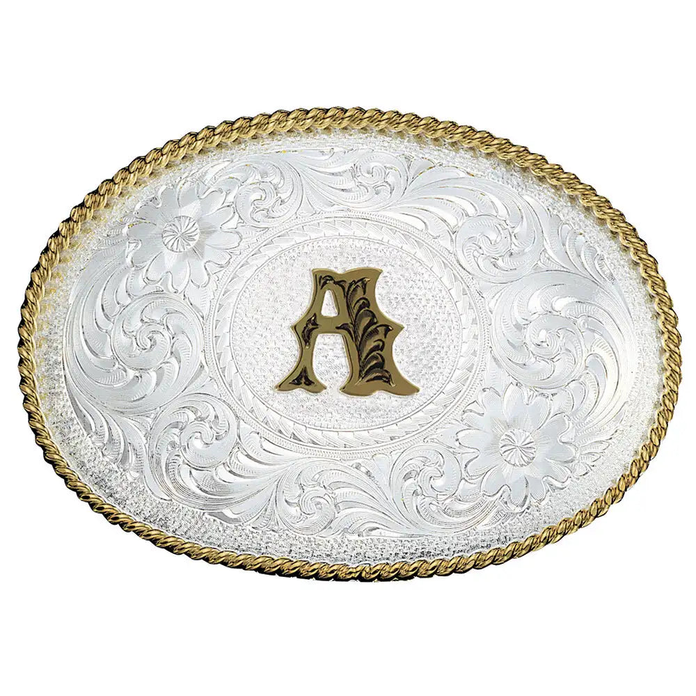 Montana Silversmith Initial Silver Engraved Gold Trim Western Belt Buckle