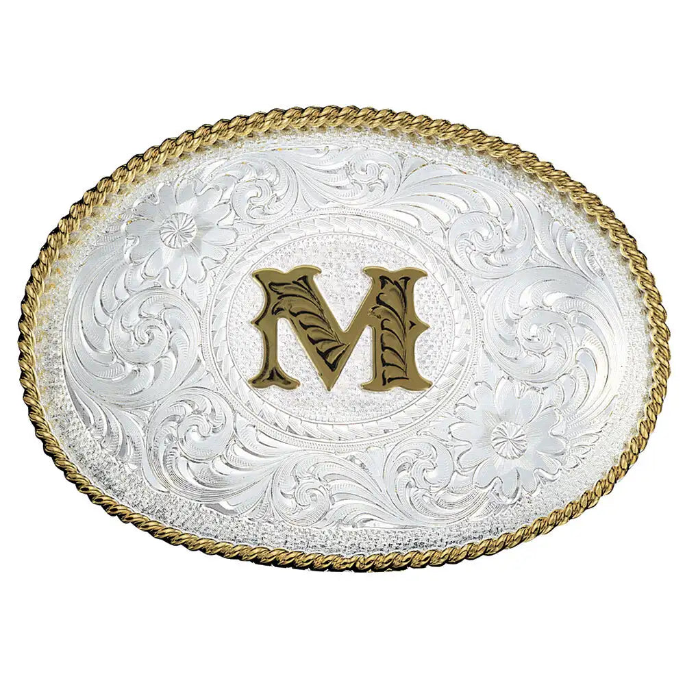 Montana Silversmith Initial Silver Engraved Gold Trim Western Belt Buckle
