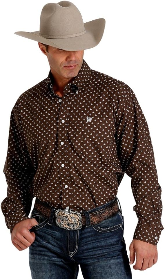 Cinch Men's Long Sleeve Western Shirt - Brown with White Scorpion Print