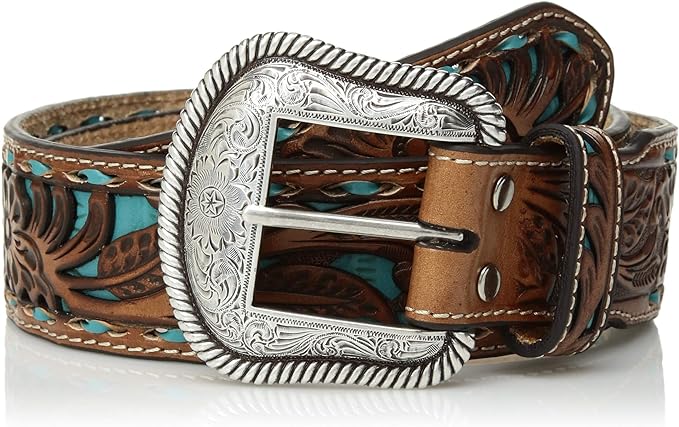 Nocona Belt Brown Tooled with Turquoise Accents