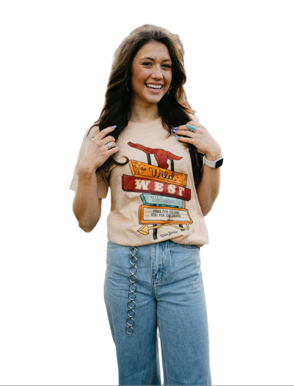 Wild Junkie Women's T-Shirt - Wild West Welcomes You Sign Graphic