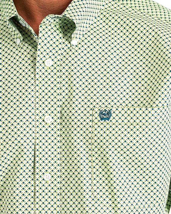 Cinch Men's Long Sleeve Western Shirt - Geometric Print Lime, Green & White