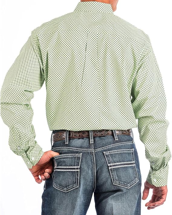Cinch Men's Long Sleeve Western Shirt - Geometric Print Lime, Green & White