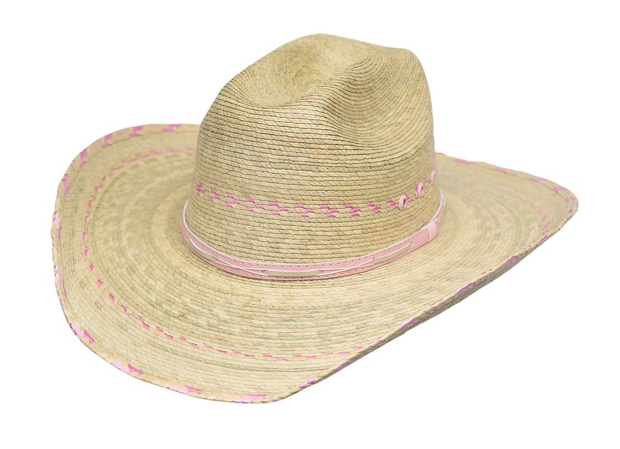 Lone Star Youth Maddie Pink and White Palm Leaf Straw Hat