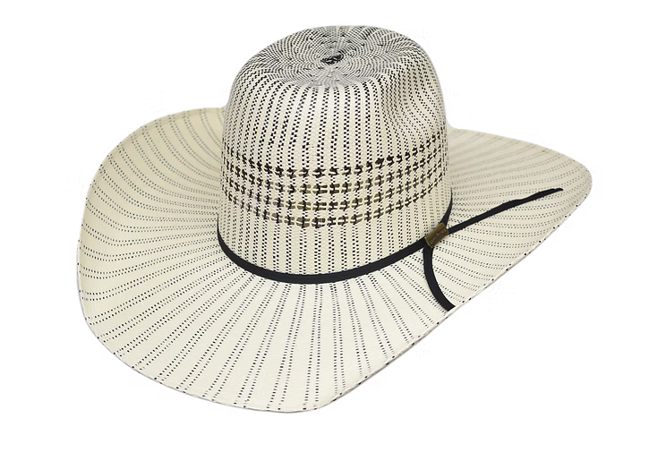 Lone Star Two-Tone Ivory & Black Vented Straw Hat with Bullrider Crown