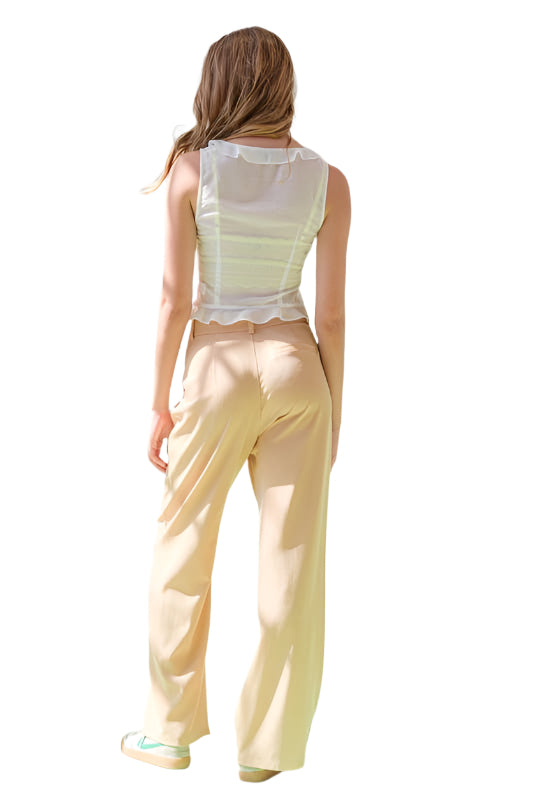 Papermoon Emilia Sleeveless V-Neck Lace-Up Frill Top White