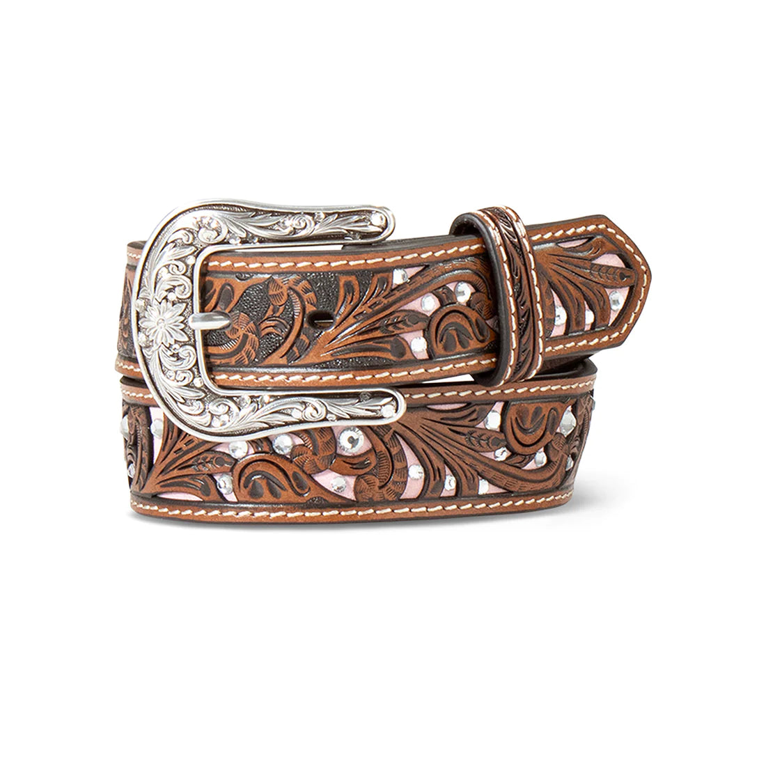 Ariat Girls Belt 1 1/4" Scroll Filigree Crystals Pink