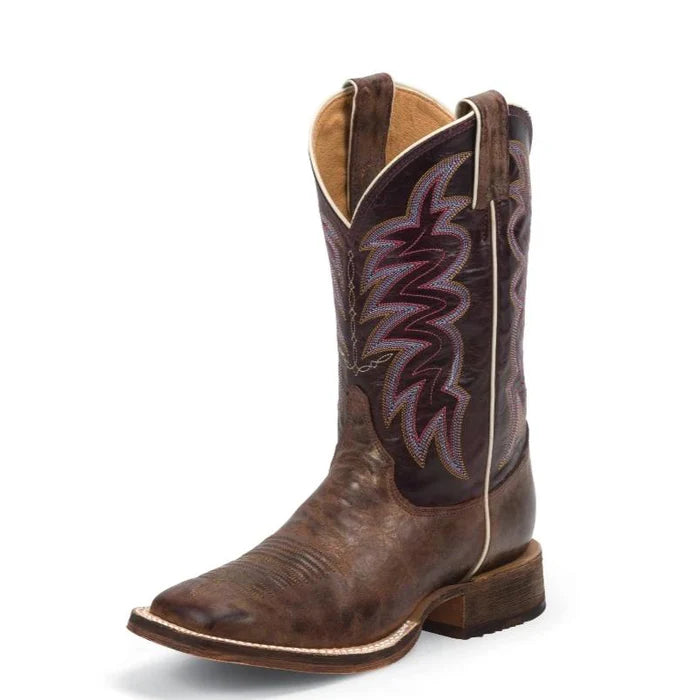 Justin Women's Bronze Cedro with Purple Torino Wide Square Toe
