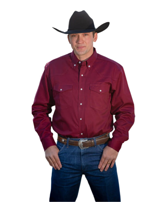 Wyoming Traders Men's Long Sleeve Twill Shirt with Pearl Snaps "Burgundy"