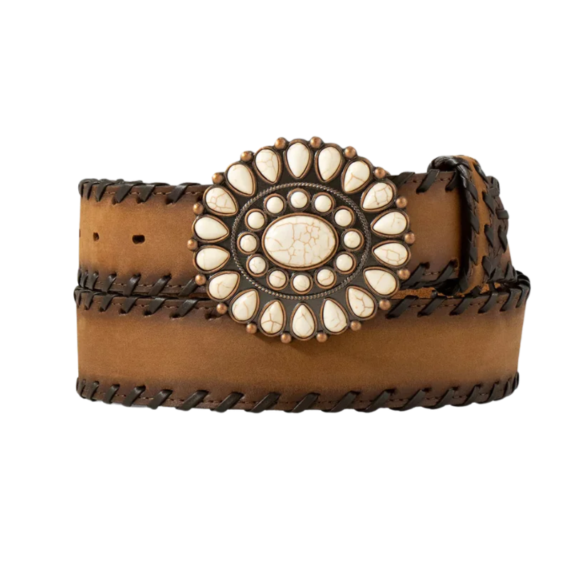 Ariat Women's Scalloped Buckle Whip Lacing Brown Belt