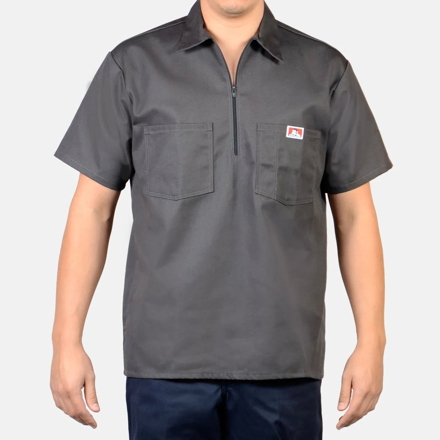 Ben Davis Men's Half-Zip Short Sleeve Collared Solid Work Shirt Charcoal