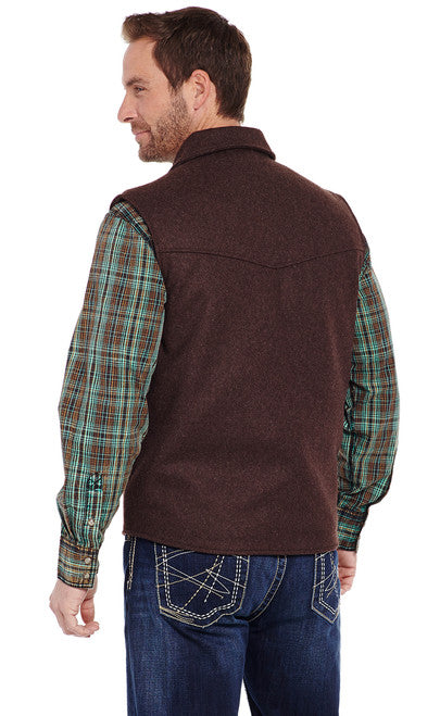 Cripple Creek Men's Vest - Collared Heather Chocolate Wool with Concealed Carry Pocket