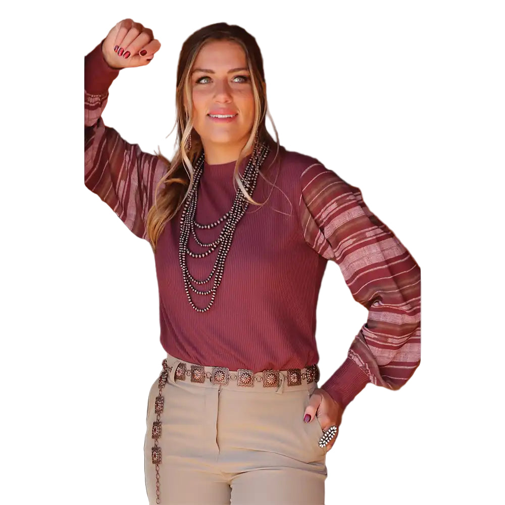 Cruel Denim Women's Burgundy Waffle Knit Long Sleeve Top