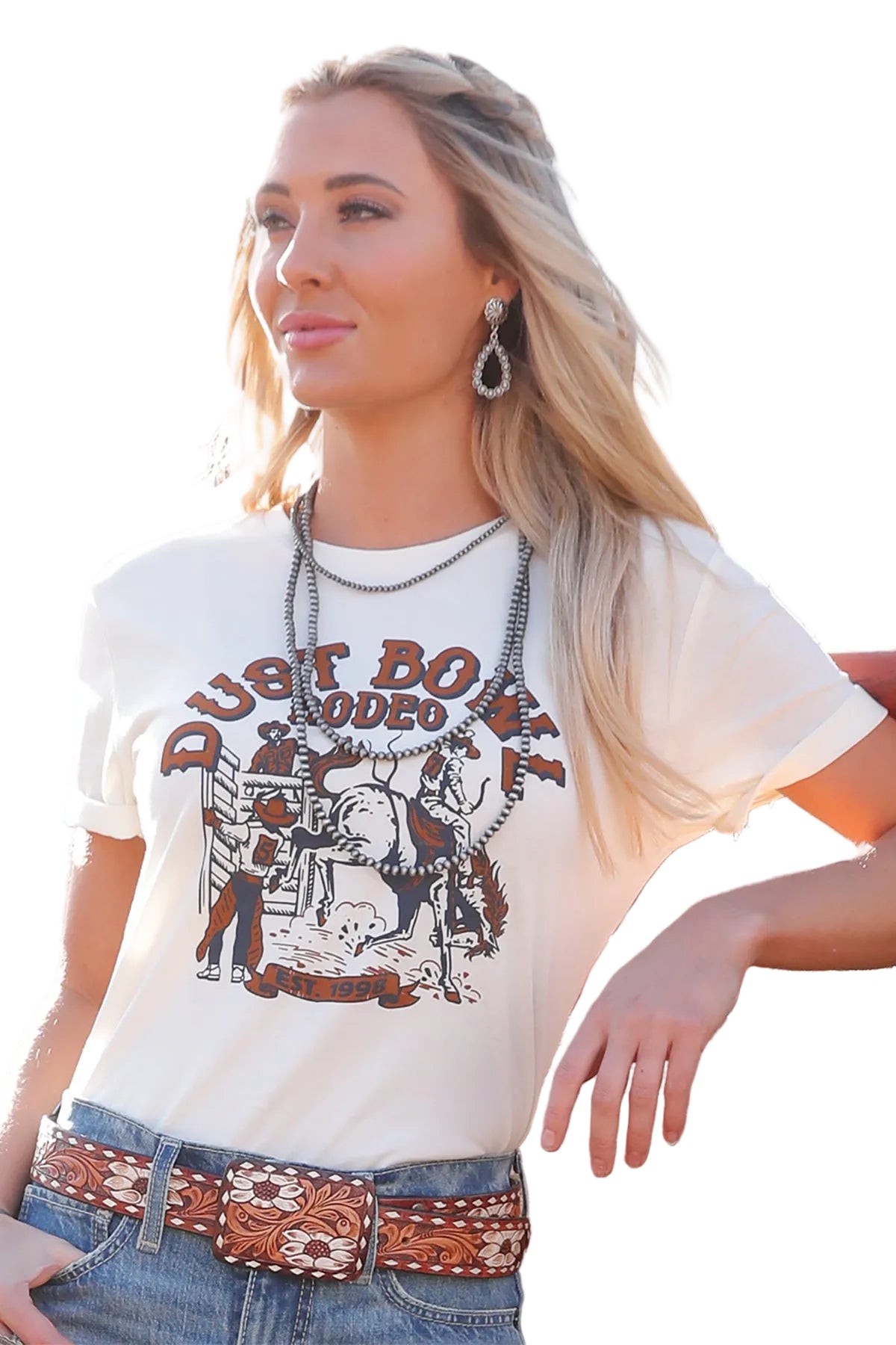 Cruel Denim Women's Cream T-Shirt with Dust Bowl Rodeo Graphic