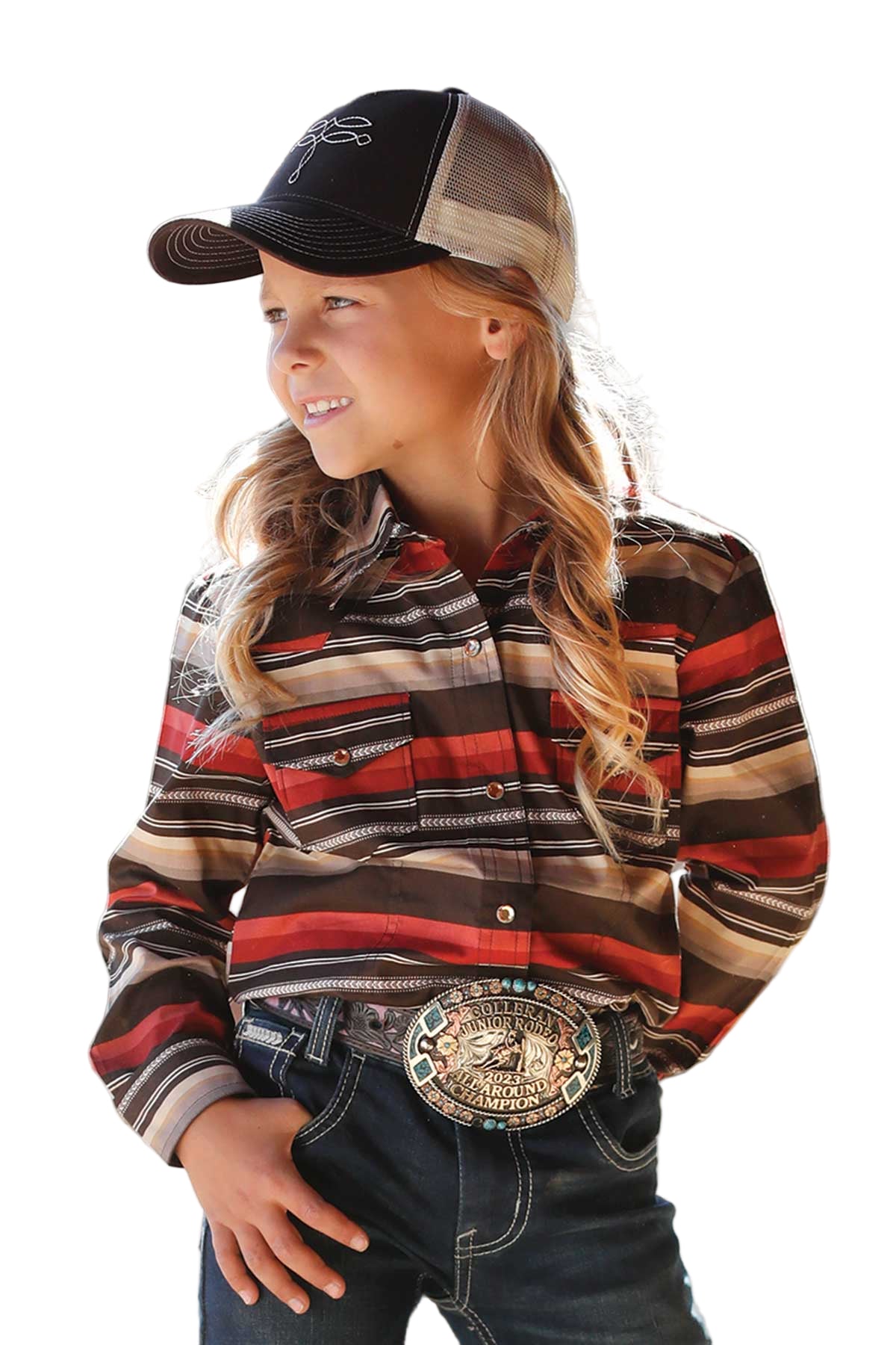 Cinch Girl's Long Sleeve Browns & Rust Tones Stripe Shirt with Snap Front