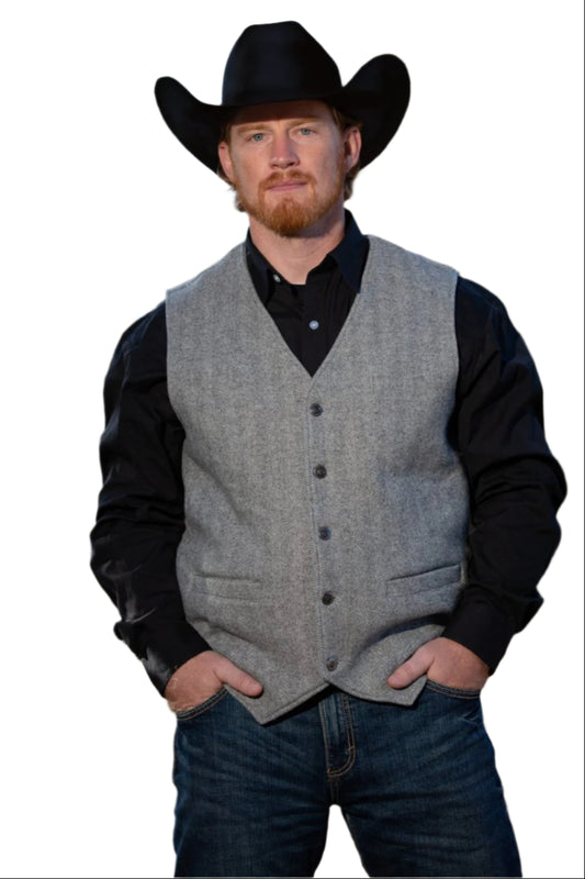 Wyoming Traders Men's Vest - Doc Holiday Wool Silver Herringbone