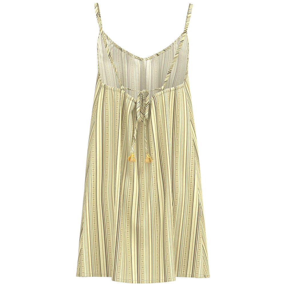 Hooey "Paraiso" Spaghetti Strap Dress Cream Stripe