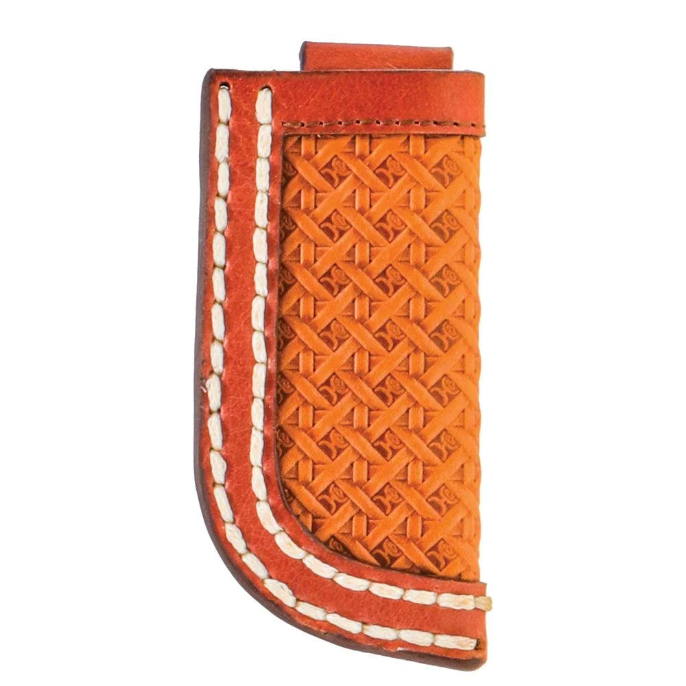 Hooey "Hands Up Basket Weave" Knife Sheath Tan and Brown with Basket Weave & Ivory Stitching (Copy)